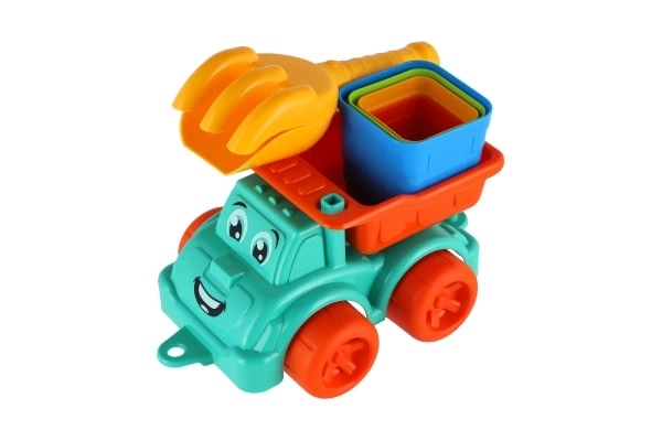 Set za pesek 6 kosov plast avto na prosti vožnji z dodatki 2 barvi v mreži 16x13x21cm 12m+