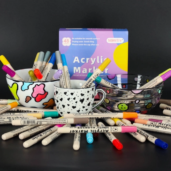 Vodoodporni akrilni markerji za tkanine in kamne, set 48 kosov