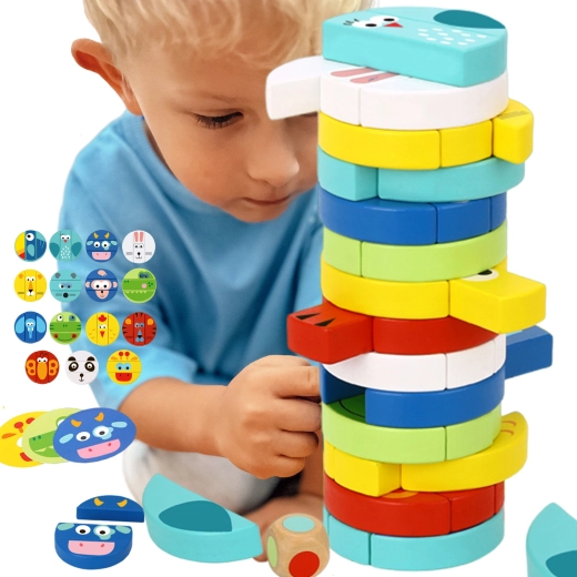 Lesena ravnotežna igra živalice TOOKY TOY s kocko in kartami