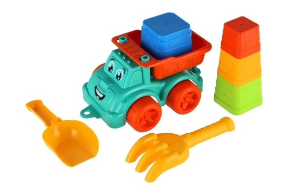 Set za pesek 6 kosov plast avto na prosti vožnji z dodatki 2 barvi v mreži 16x13x21cm 12m+