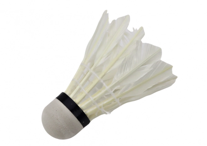 Komplet treh badmintonskih peresnih žogic.