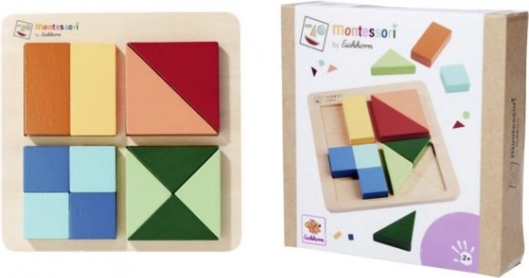 Montessori kvadratne lesene sestavljanke – geometrijska sestavljanka s 4 kvadrati