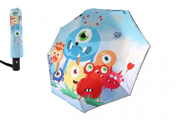 Zložljivi dežnik Pošasti z vzmetnim mehanizmom, blago/kovina 28 cm moder v vrečki