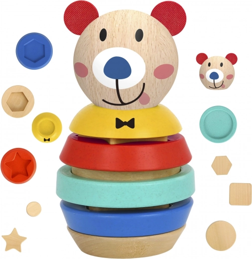Lesena zložljiva stolpna medvedek, 11 delov TOOKY TOY