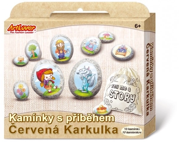 Kamniti s pripovedmi s nalepkami - Rdeča kapica