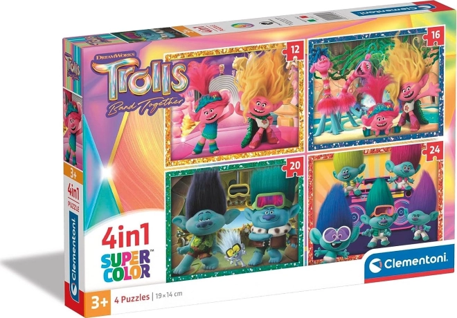 Sestavljanka 4v1 TROLLOVI SuperColor (12–24 koščkov) – CLEMENTONI