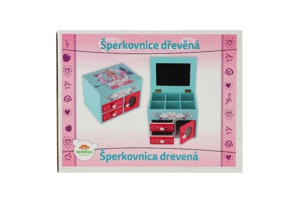 Omarica škatlica za nakit Princess 3 predali dvižen vrh z ogledalom les 16x12,5x12cm v škatli