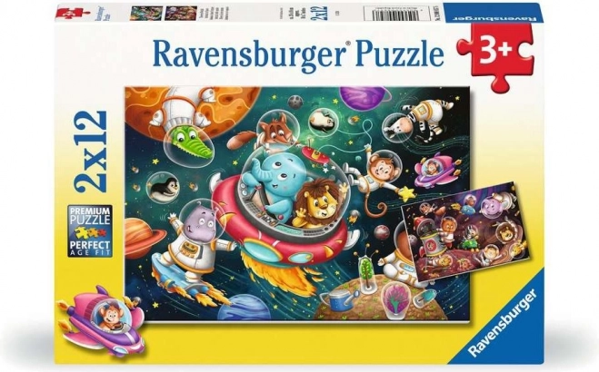 Sestavljanka Živali v vesolju 2x12 koščkov Ravensburger