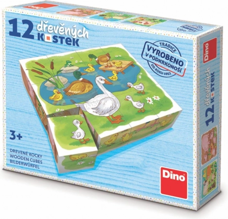 Dino lesene slikovne kocke Na kmetiji – 12 kock