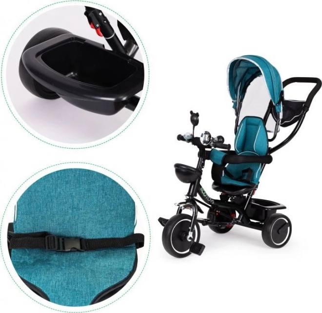 ECOTOYS Tricikel s streho in vodilno palico modrozelen
