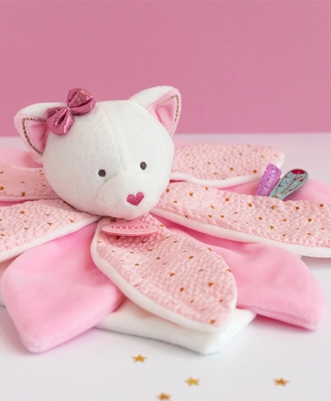 Darilni set - roza mačka plišasta crkljanka 26 cm