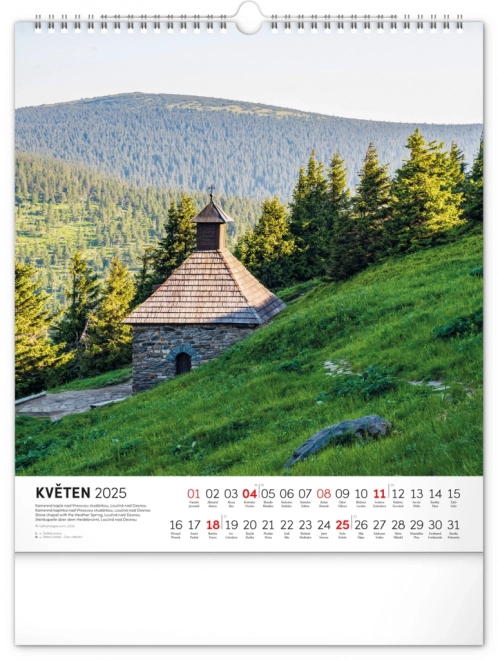 NOTIQUE Stenski koledar Pohodniške poti po Češki krajini 2025, 30 x 34 cm
