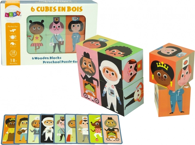 Lesene barvne kocke – puzzle z liki