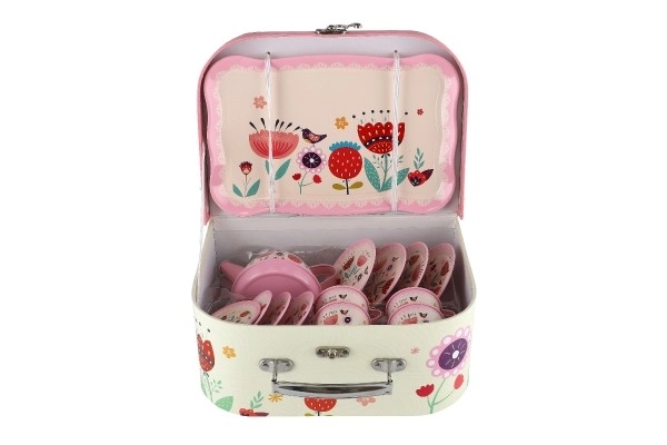 Čajni set posode pločevina v kovčku 26x19x10,5cm