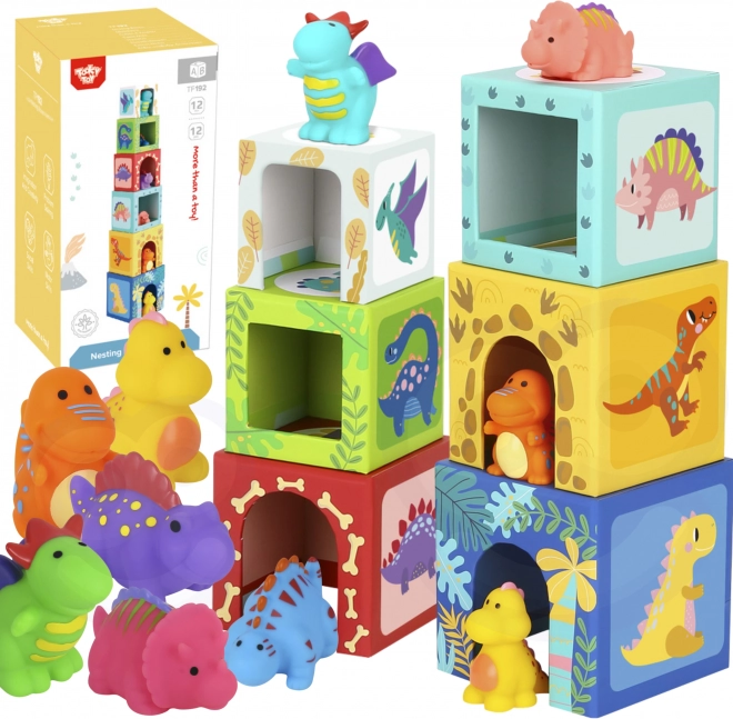 Tooky Toy vstavljalne kocke dinozavri s 6 figuricami, 12 delov