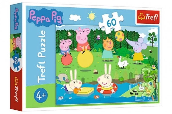 Sestavljanka Prašiček Pepa/Peppa Pig Počitniška zabava 33x22cm 60 kosov v škatli 21x14x4cm