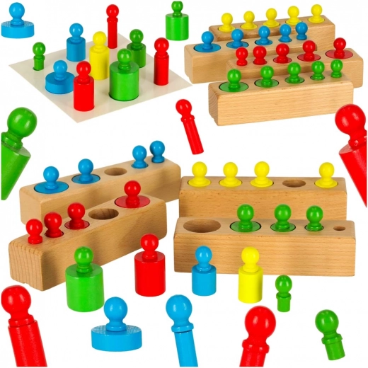 Lesena montessori sestavljanka – barvni valji in uteži