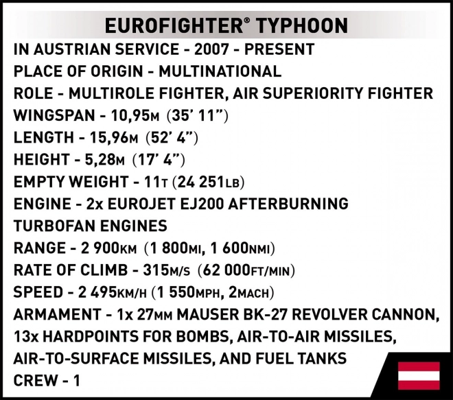 COBI 5850 Oborožene sile Eurofighter Typhoon Avstrija, 1:48, 578 kos