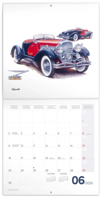 NOTIQUE Koledar s zapiski Classic Cars – Václav Zapadlík, 2025, 30 x 30 cm