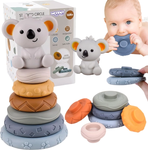 Woopie baby izobraževalna sestavljiva piramida koala 2v1 grizalo