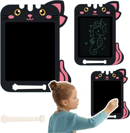 LCD tablica za brisanje za otroke z motivom mačke – črna