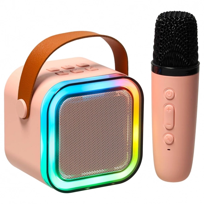 Karaoke komplet mikrofon + prenosni zvočnik BLUETOOTH USB LED roza
