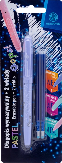 ASTRA OOPS! izbrisljivo pero 0,6 mm + 2 polnili (mix, pastelne)