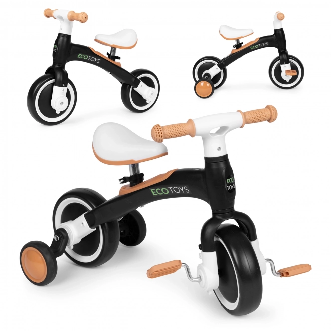 Poganjalec s pedali in pomožnimi kolesci črn ECOTOYS