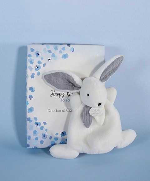 Darilna škatla Doudou modra - mini zajček 17 cm