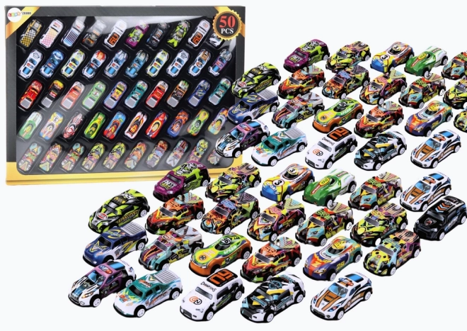 Set avtomobilčkov na kolesih Power Cars barvni 50 kosov