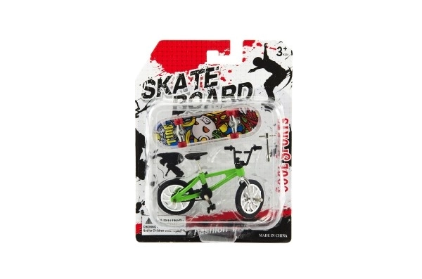 Kolo + skateboard na prst plast 10cm na kartici