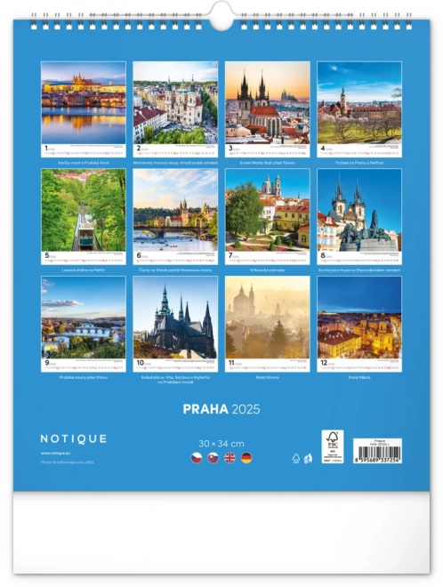 Stenski koledar Praga 2025, 30 × 34 cm