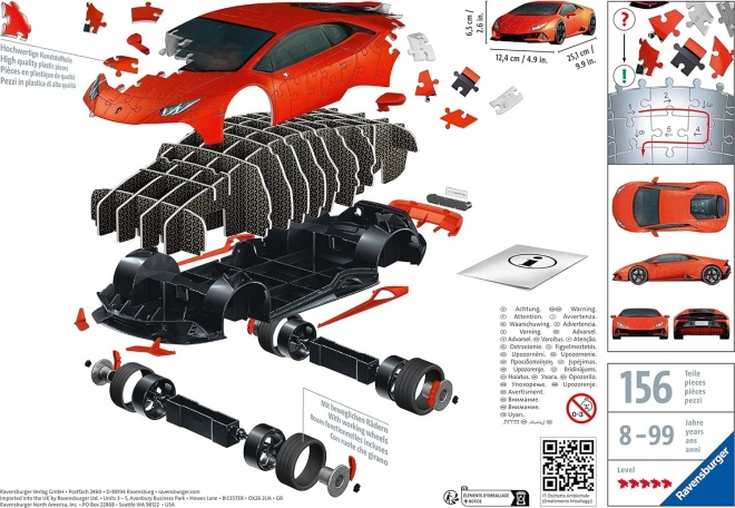 108-delna sestavljanka 3D Vozila Lamborghini Huracan Evo Arancio