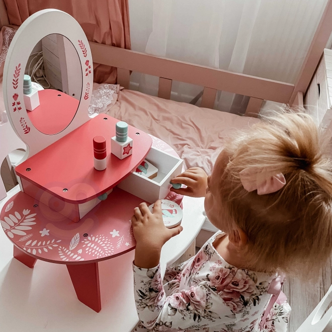 Rožnata lesena mizica s ogledalom Tooky Toy