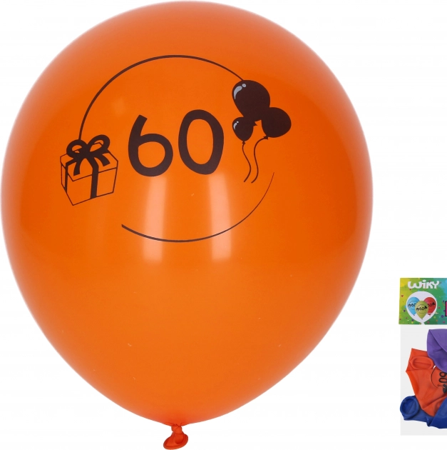 Baloni s številko 60, 30 cm, mešanica barv, pakiranje 5 kosov