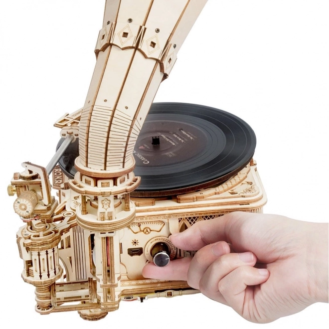 RoboTime 3D lesene mehanske puzzle Gramofon (ročni pogon)