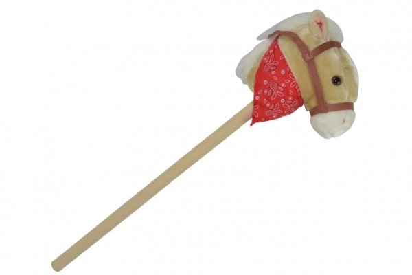 Konj na palici pliš 80cm na baterije z zvokom bež v vrečki