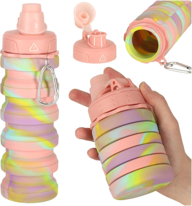 Zložljiva športna silikonska steklenica za vodo 500 ml, mavrična
