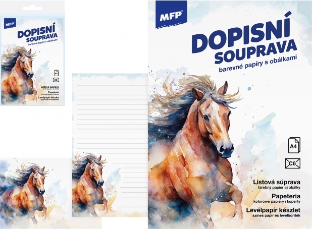 Dopisni papir z motivom konja – barvni komplet
