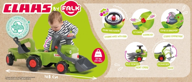 Vozni traktor Claas s prikolico, nakladalnikom in žlico