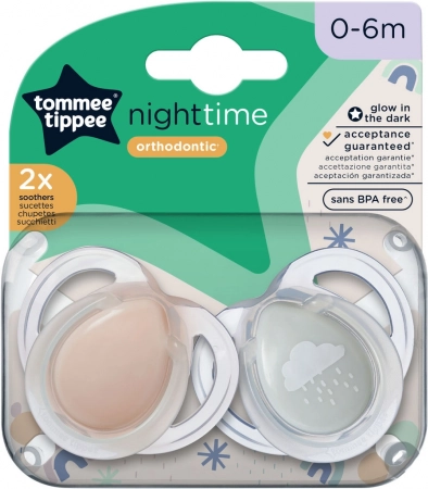 Simetrični silikonski dudek Night 0–6 m, 2 kosa, rožnata/modra
