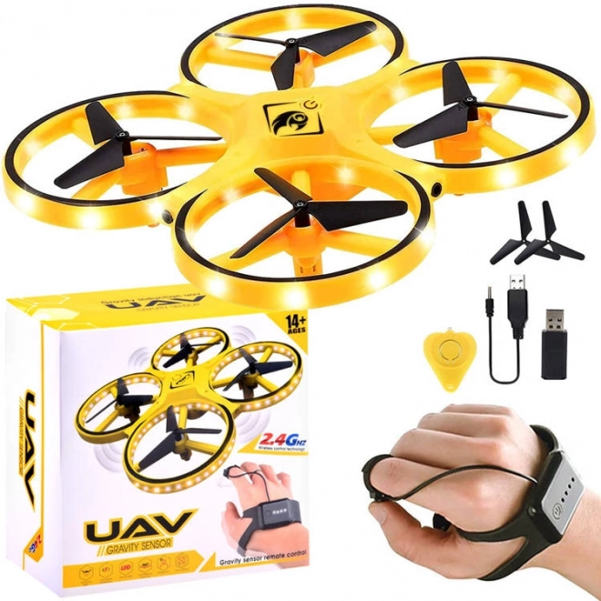 Dron upravljan z gestami rok + daljinsko upravljanje Kvadrokopter RC0573 – Rumena