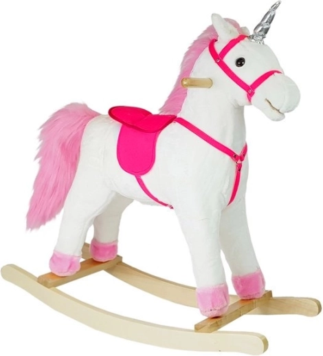 Gugalni konj beli-rožnati z zvoki - samorog 74 cm