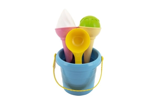 Set za pesek plastično vedro + modelčki sladoled v mrežici 12x17x12cm 12m+
