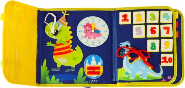 Montessori senzorična manipulativna deska z motivom dinozavra modra