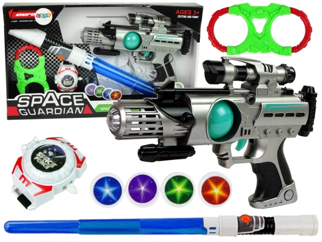 Set vesoljskih orožij Space Guardian z lasersko pištolo in mečem
