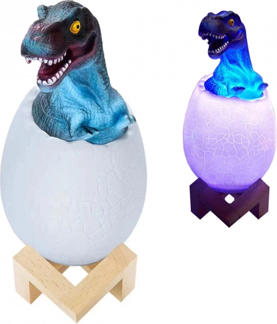 Nočna RGB lučka dinozaver v jajcu z lesenim stojalom