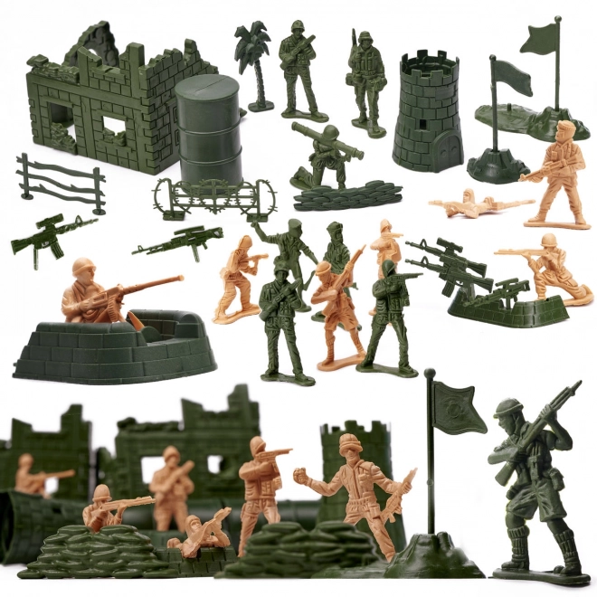 Set vojaških figuric + vojaška baza 114 delov