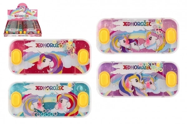 Vodna igra uganka 15,5x7cm plast enorog 4 vrste 24kos v škatli