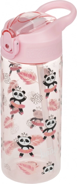 Rožnata otroška steklenička za pitje s slamico Panda 500 ml